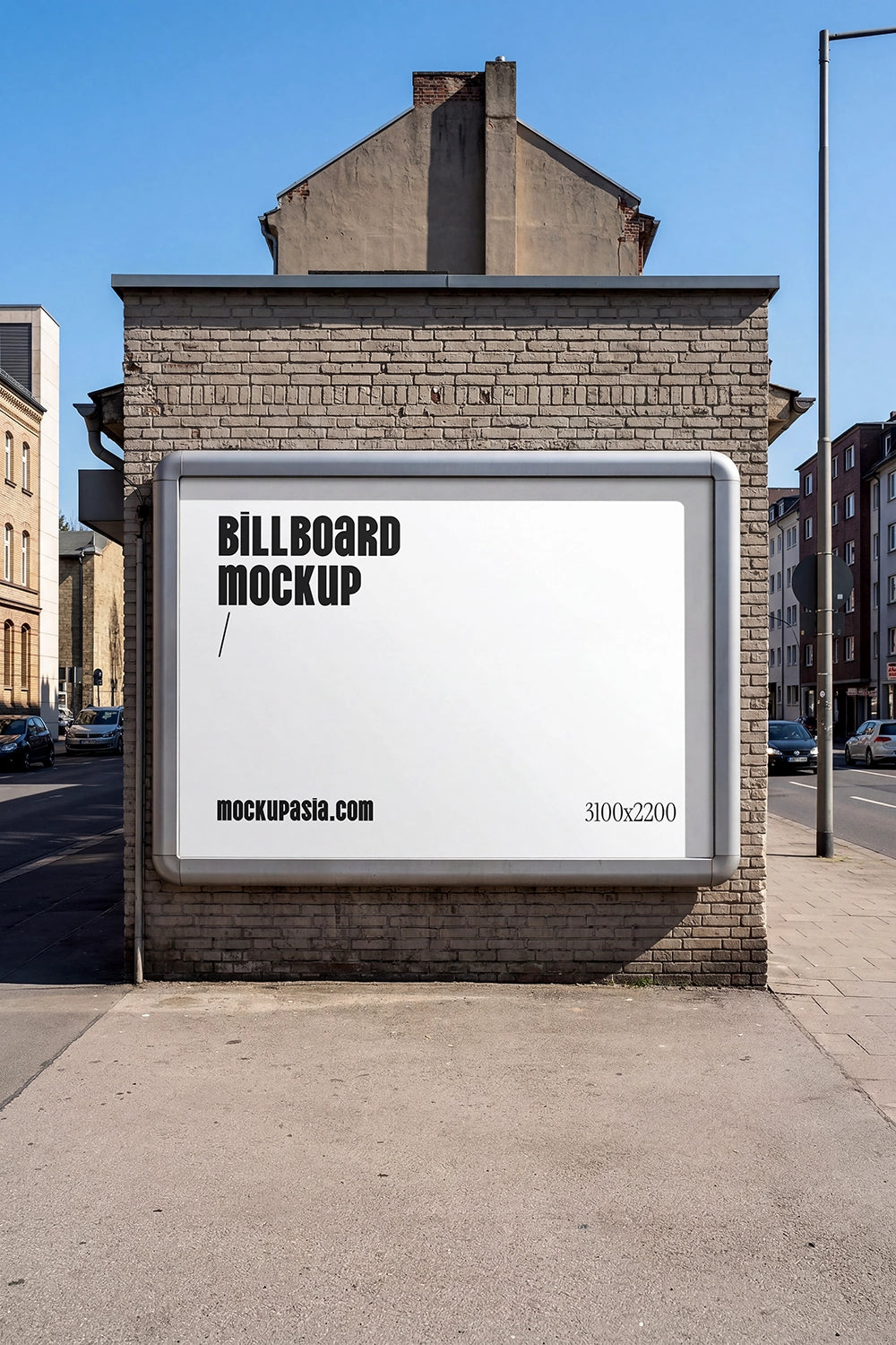 street billboard mockup on brick building wall with urban residential background