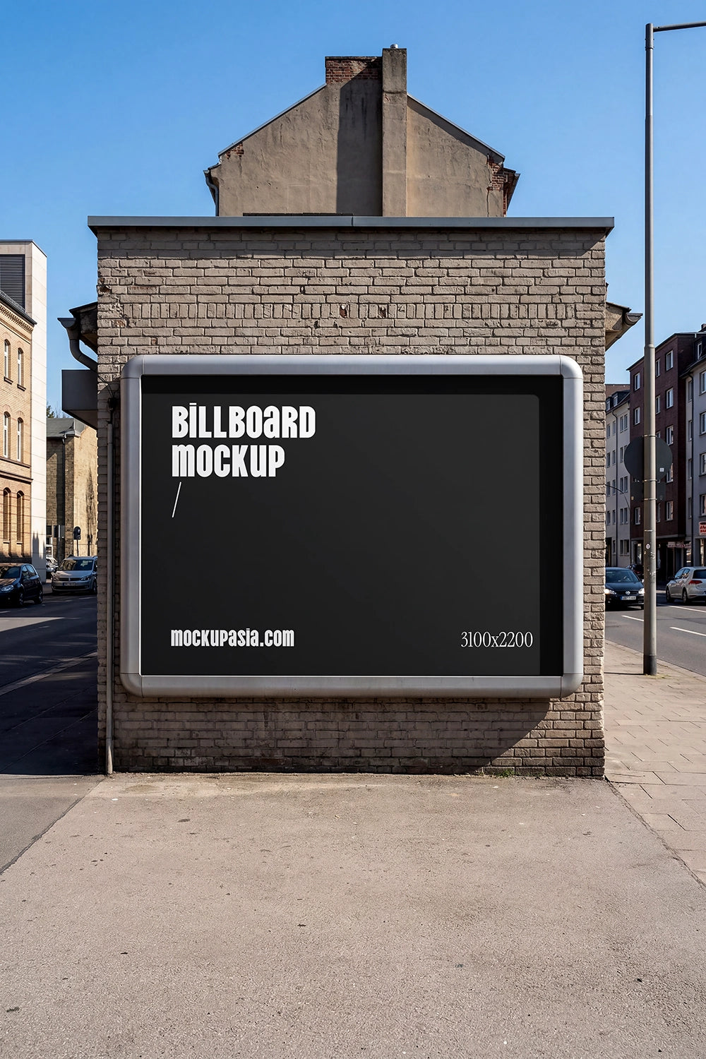 realistic outdoor billboard mockup mounted on brick facade with wide format display