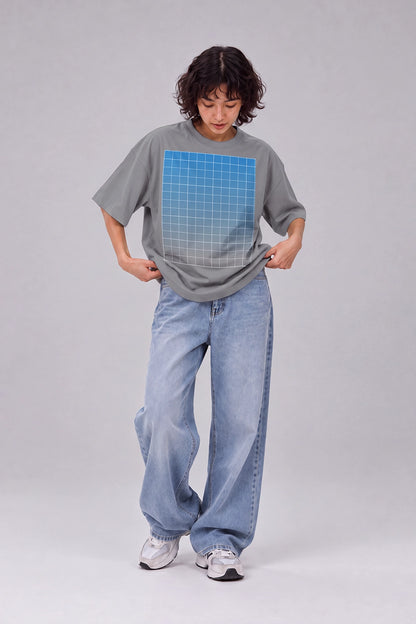 Female model wearing white T-shirt mockup with graphic design