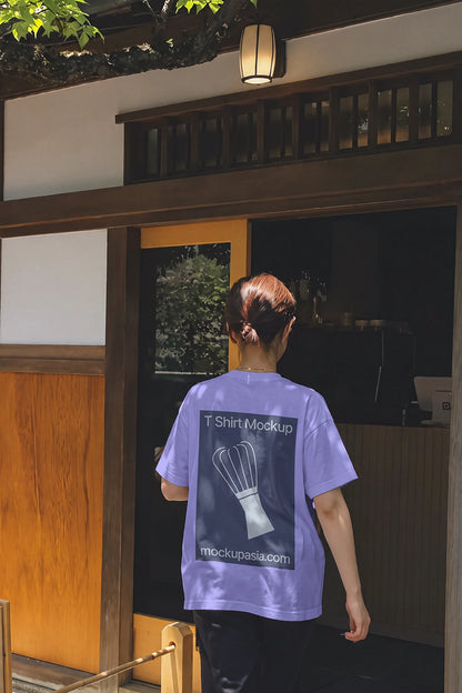Japanese coffee shop staff t-shirt mockup for back logo branding