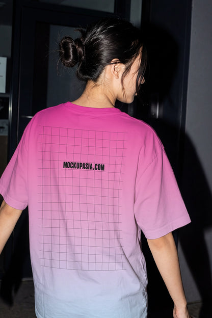 branding t shirt mockup female lifestyle shot with direct flash lighting
