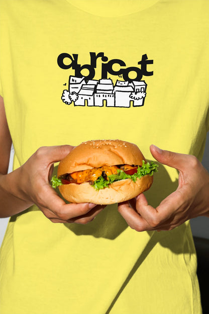 t shirt mockup with burger and hands lifestyle composition