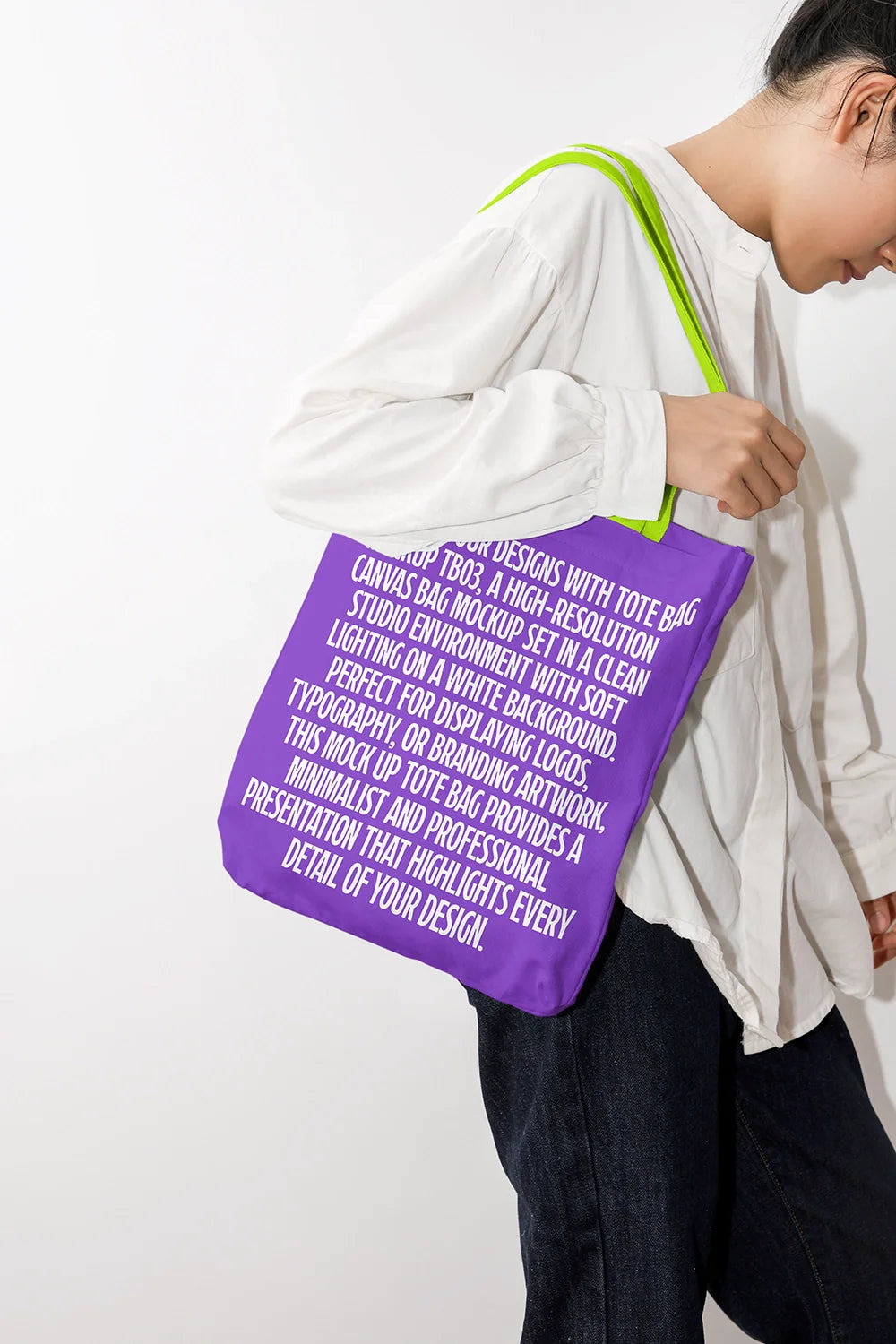 cotton tote bag mockup in black color, realistic shoulder carry and minimal presentation