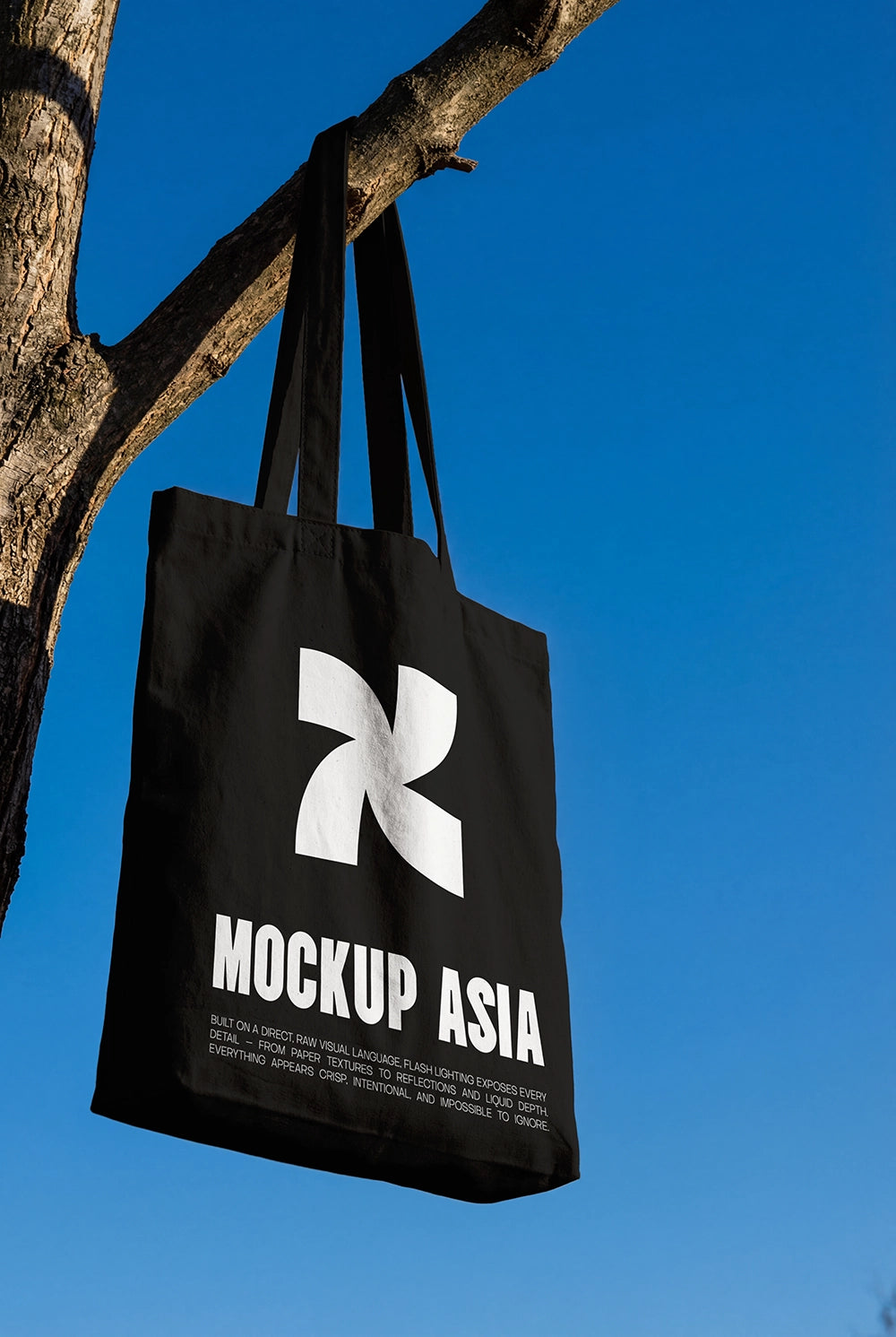 canvas tote bag mockup with accurate wrinkle mapping and outdoor sky background