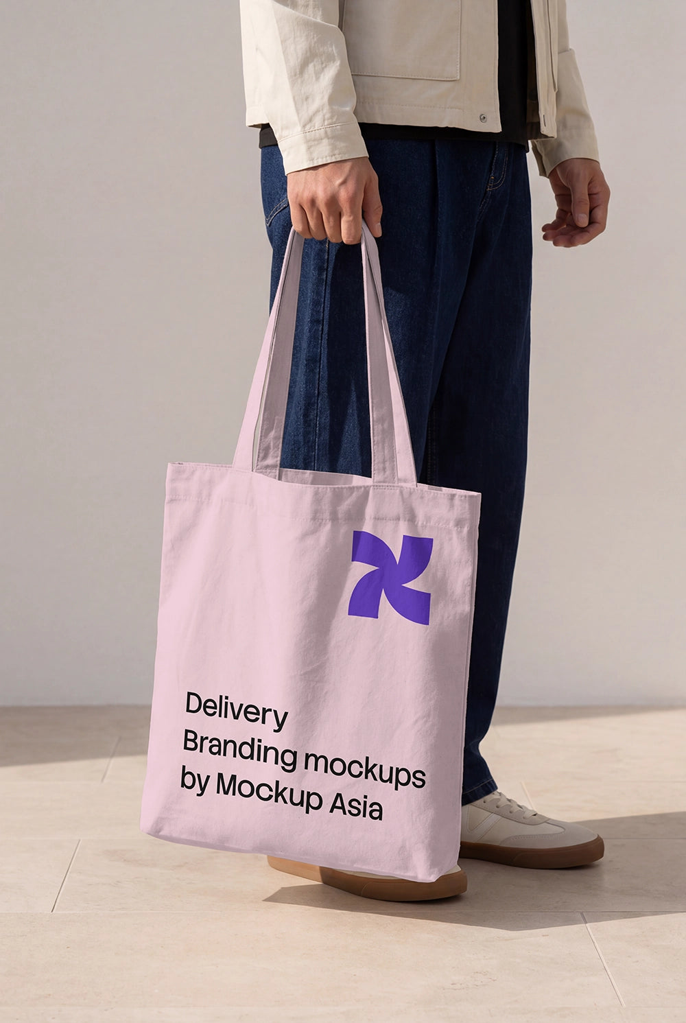 Realistic canvas shopping tote bag mockup for merchandise branding