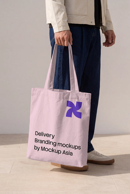 Realistic canvas shopping tote bag mockup for merchandise branding