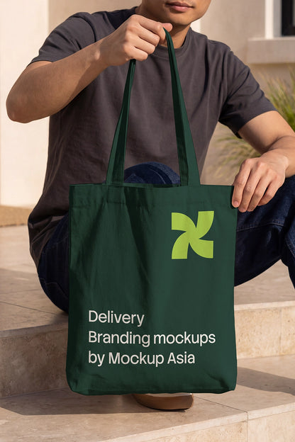 Lifestyle tote bag mockup PSD for retail merchandise design