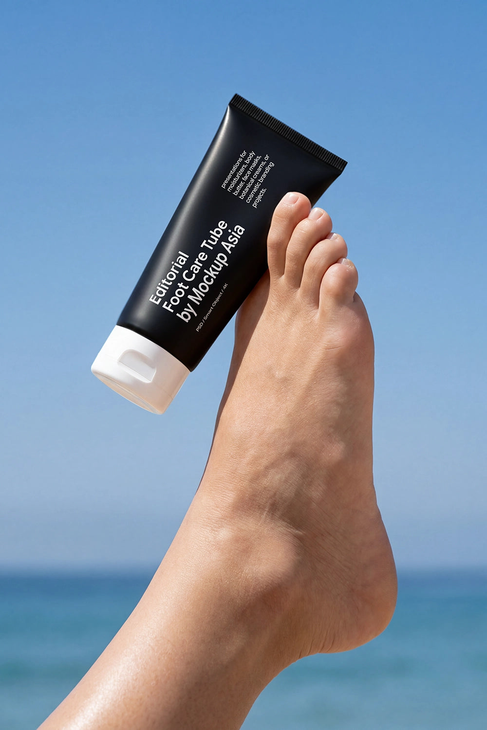 Cosmetic squeeze tube mockup for foot cream and skincare branding.