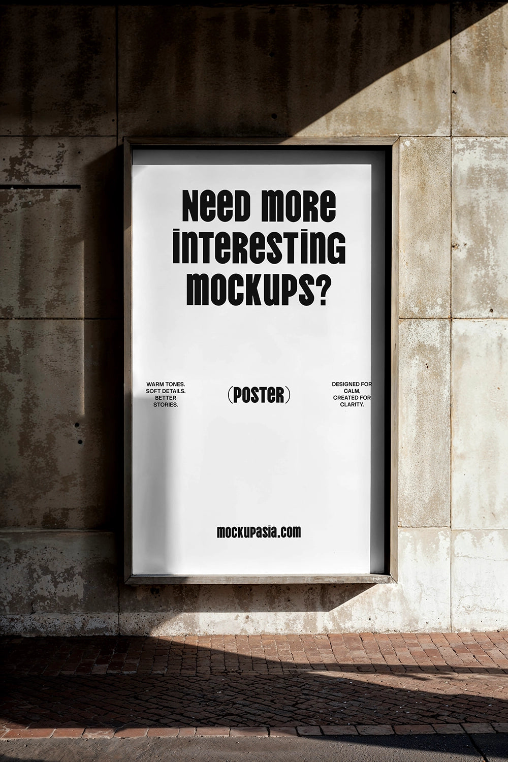 poster mockup outdoor on concrete wall with dramatic sunlight shadow minimal typography design