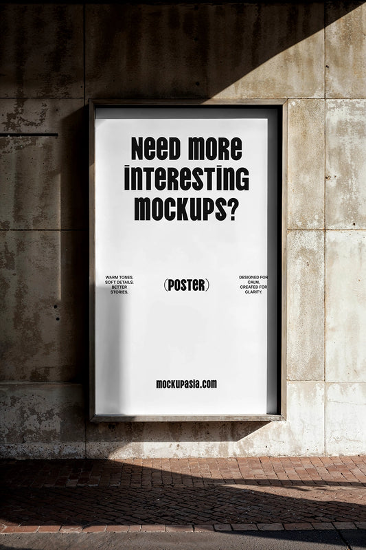 poster mockup outdoor on concrete wall with dramatic sunlight shadow minimal typography design