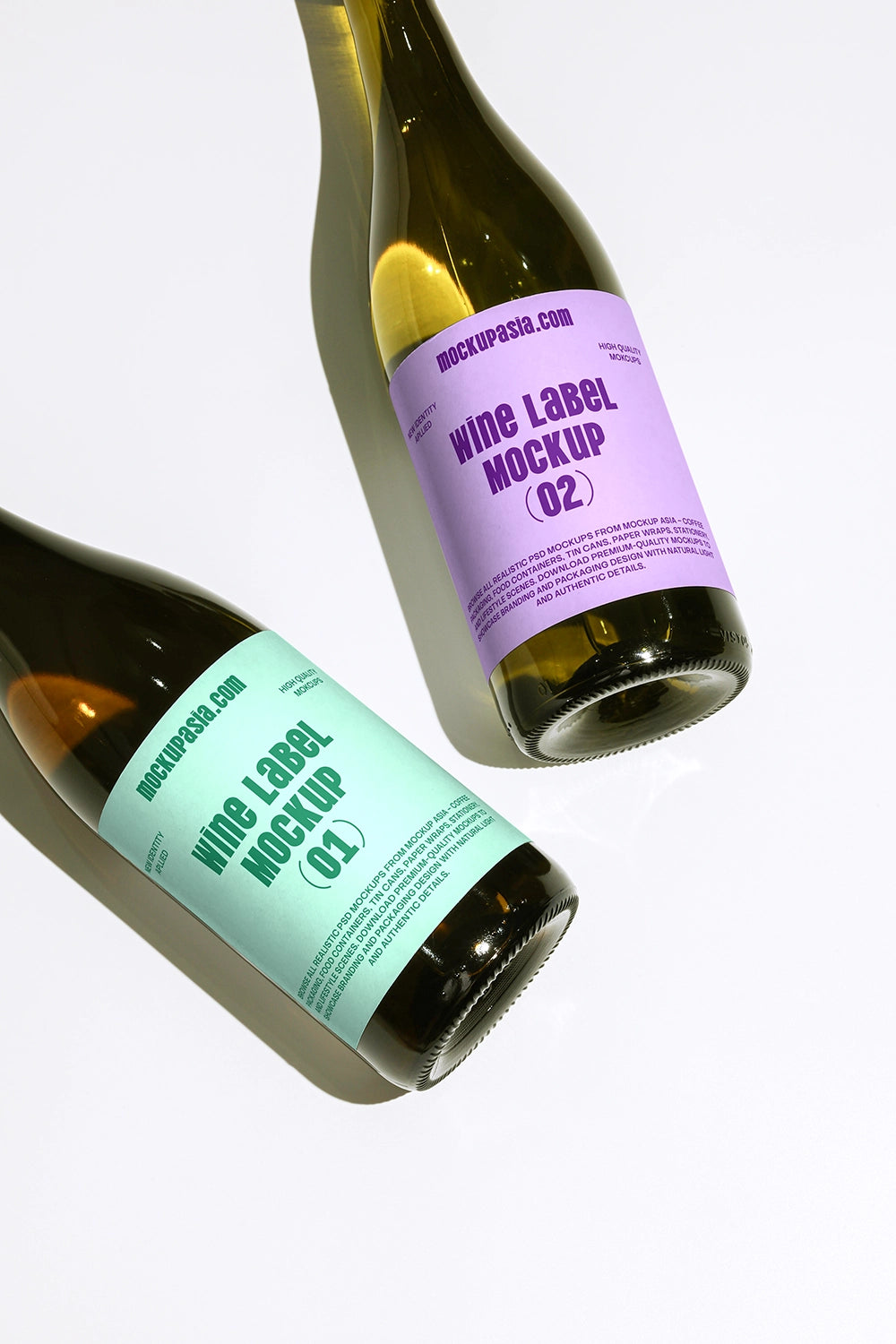 beverage bottle mockup with dual wine bottles and modern typography design