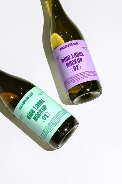 beverage bottle mockup with dual wine bottles and modern typography design