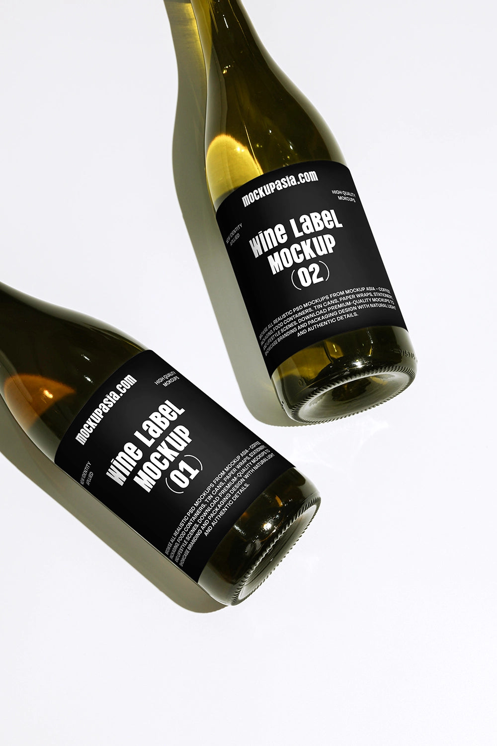 realistic wine label mockup with floating bottles and soft studio lighting
