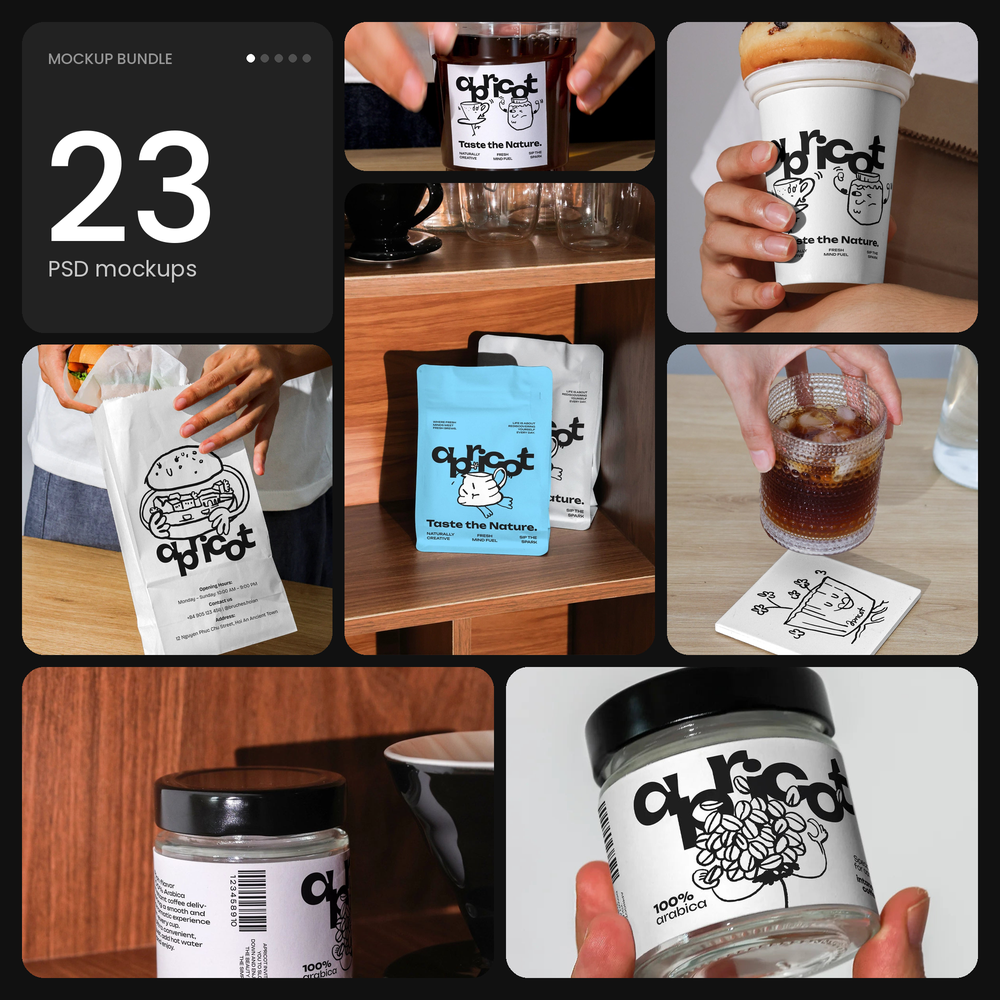 Apricots Coffee Collection – 23 PSD mockups by Mockup.Asia