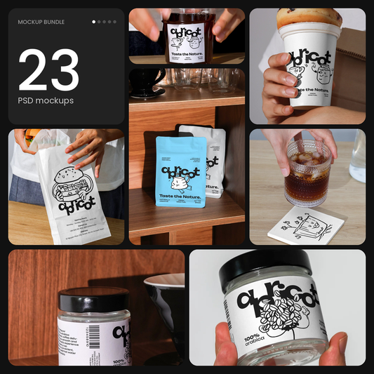 Apricots Coffee Collection – 23 PSD mockups by Mockup.Asia