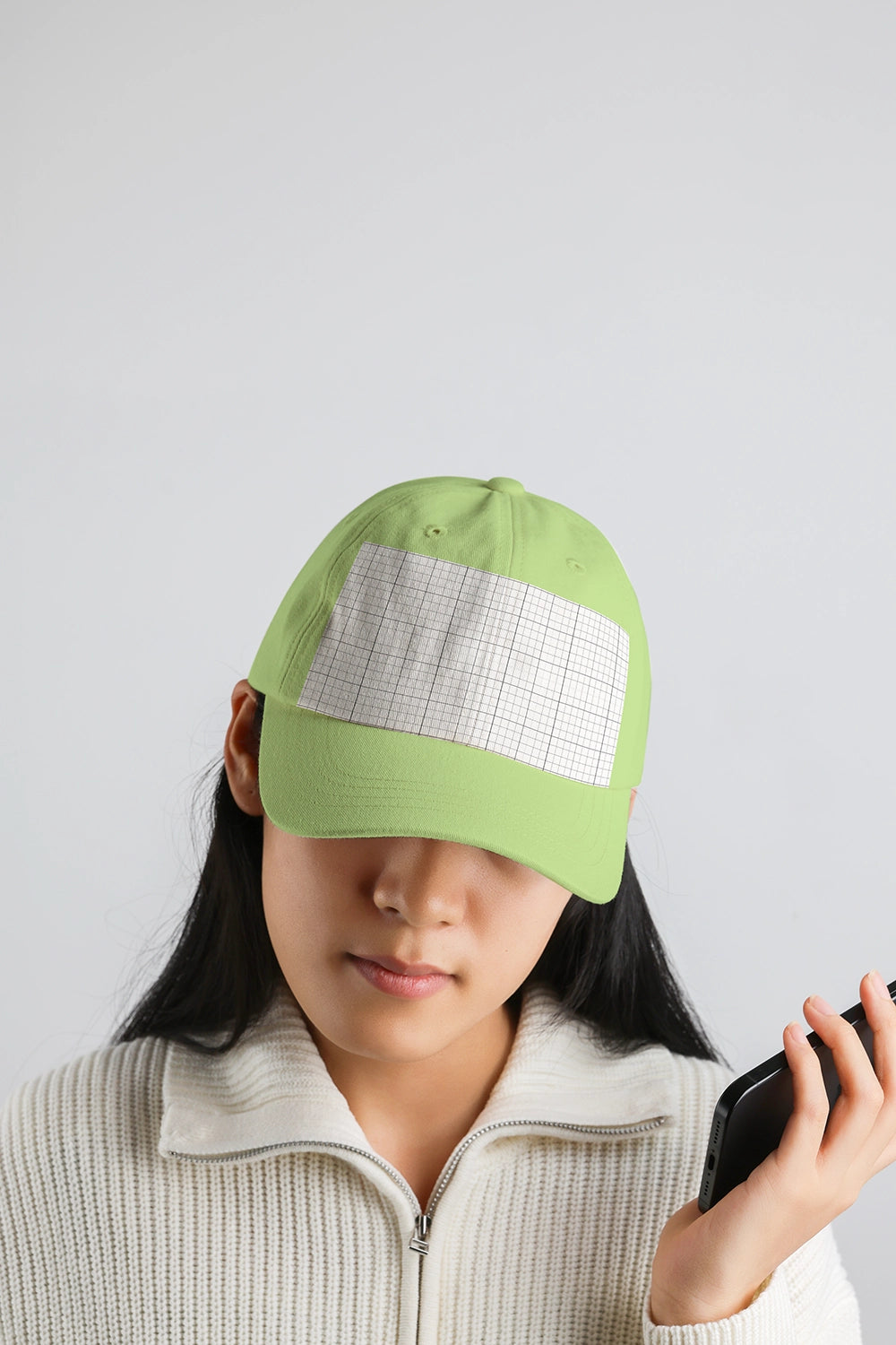 white cap mockup for branding with lifestyle portrait and minimal aesthetic