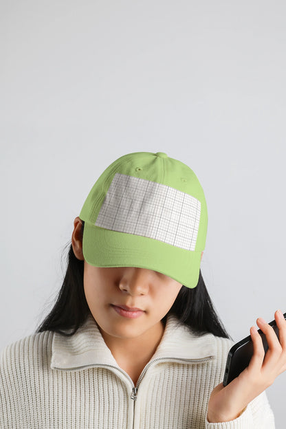 white cap mockup for branding with lifestyle portrait and minimal aesthetic