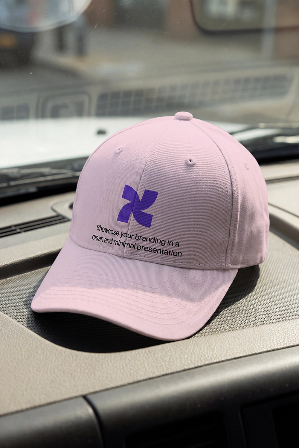 Truck cabin baseball cap mockup for logistics and delivery branding