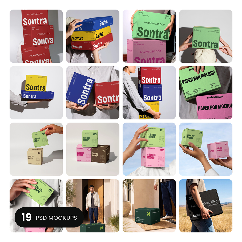 Box Packaging Mockup Bundle – 19 PSD mockups by Mockup Asia