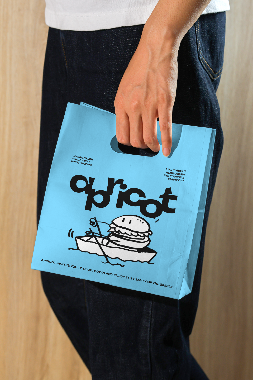 Front view coffee paper bag mockup showing clean illustration and modern branding