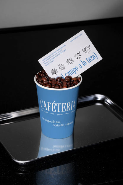 coffee cup and business card mockup with coffee beans, cafe branding presentation