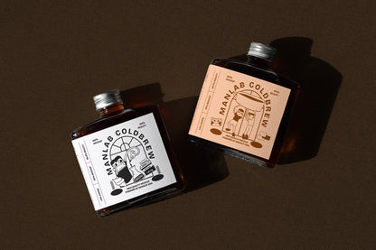 Two cold brew bottles mockup arranged on surface with modern composition
