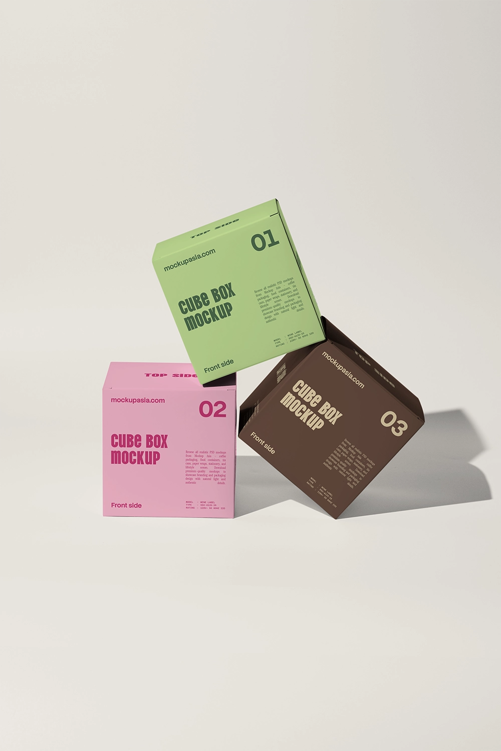 Minimal cube packaging mockup with geometric boxes and modern typography design