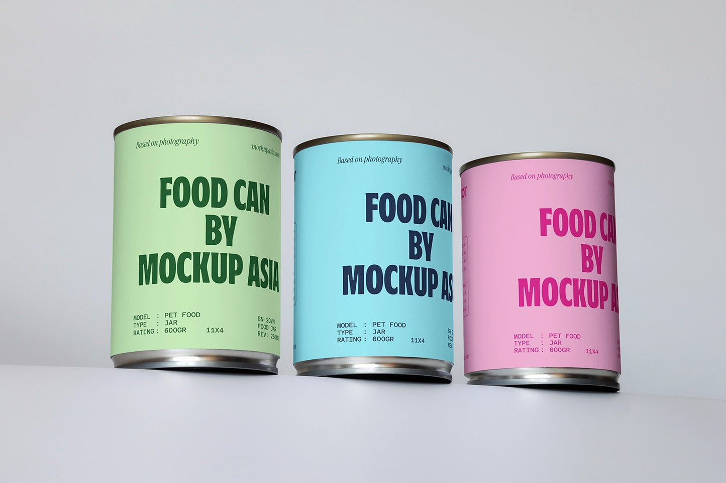 realistic canned food packaging mockup with multiple metal tins and soft lighting
