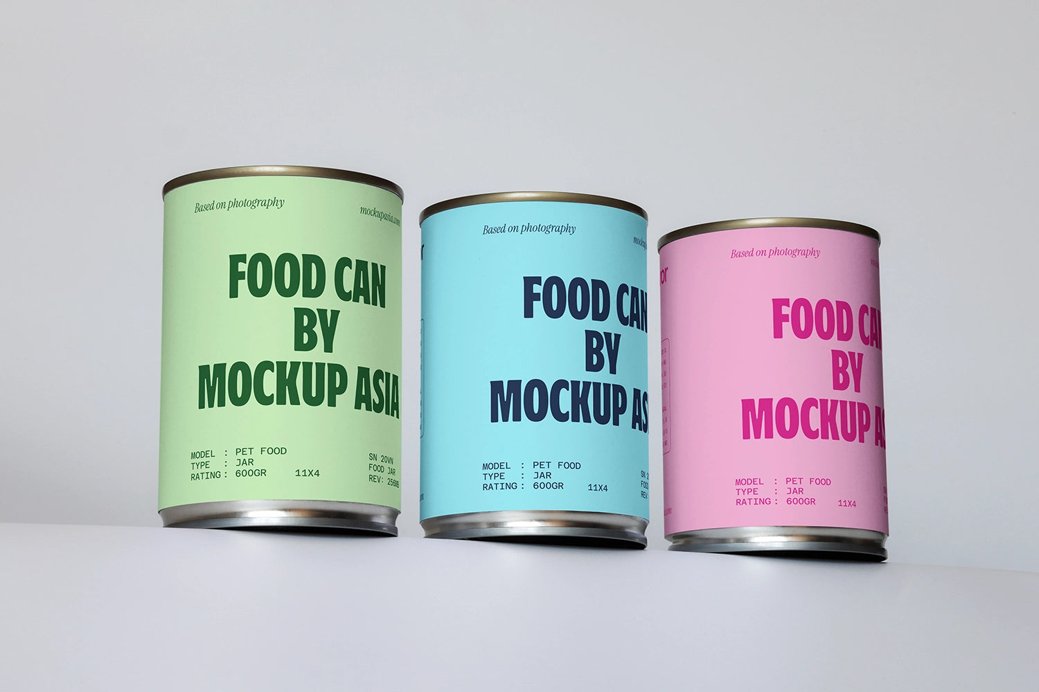 realistic canned food packaging mockup with multiple metal tins and soft lighting