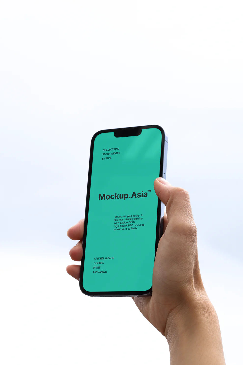 hand holding smartphone mockup with clean minimal background