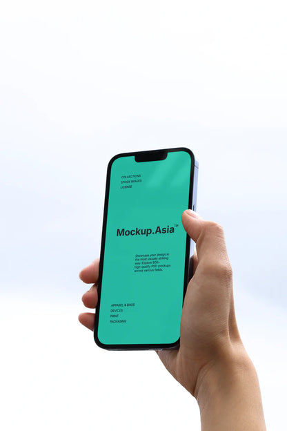 hand holding smartphone mockup with clean minimal background