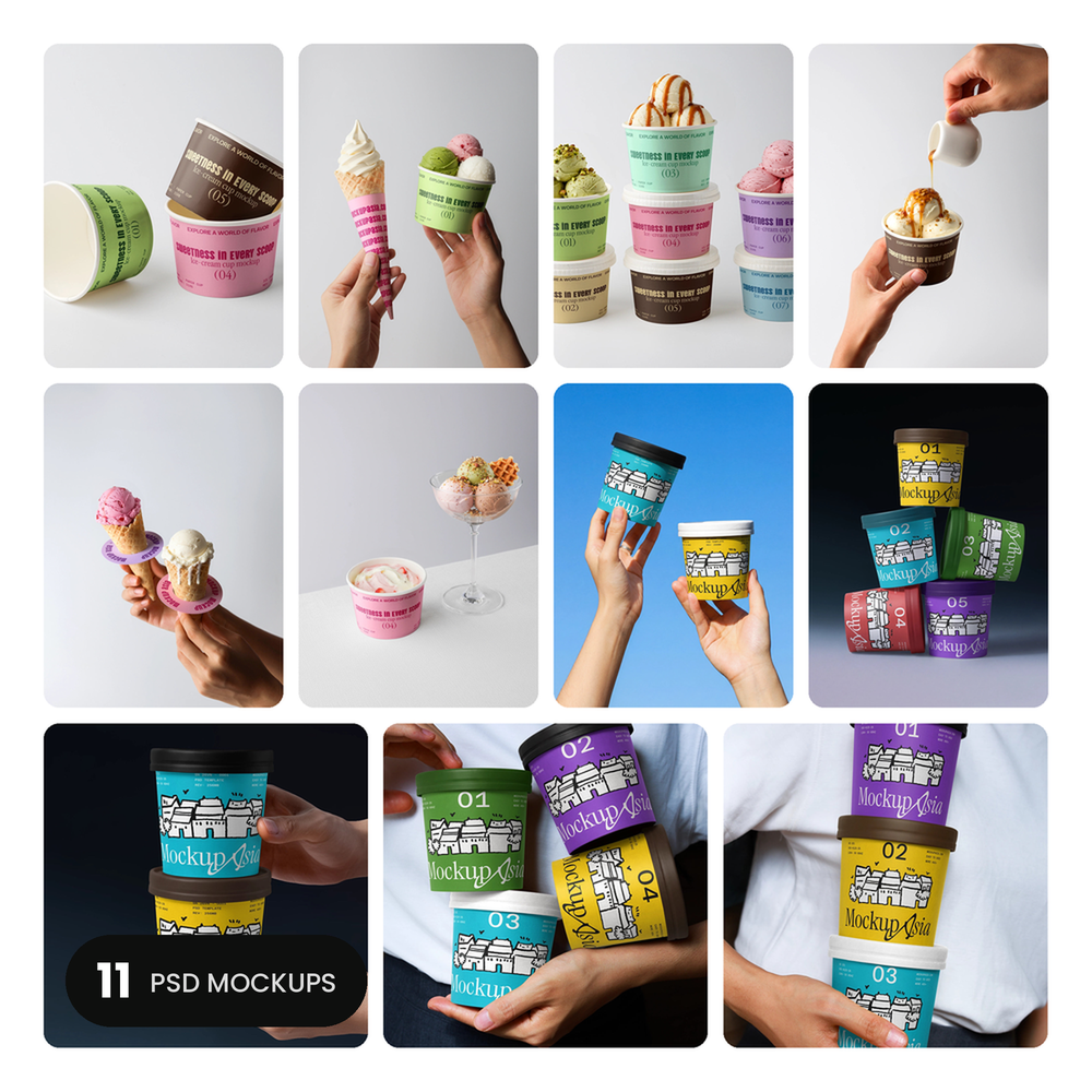 Ice Cream Mockup Complete Collection – 11 PSD mockups by Mockup Asia