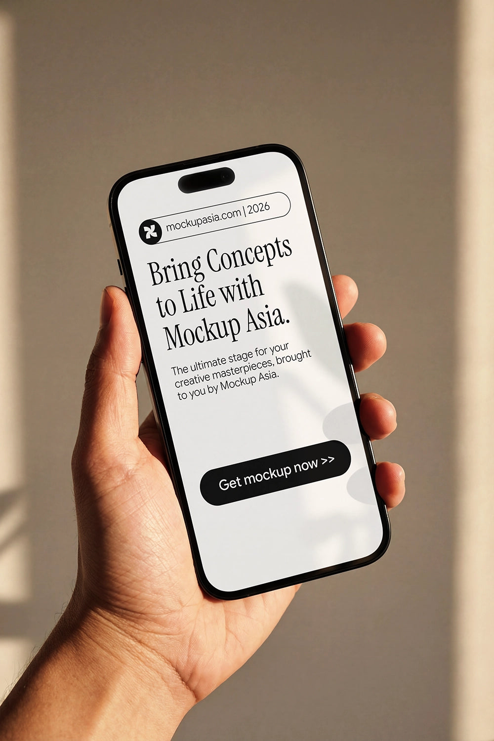 Hand holding smartphone mockup with editable mobile screen