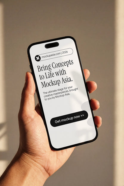 Hand holding smartphone mockup with editable mobile screen