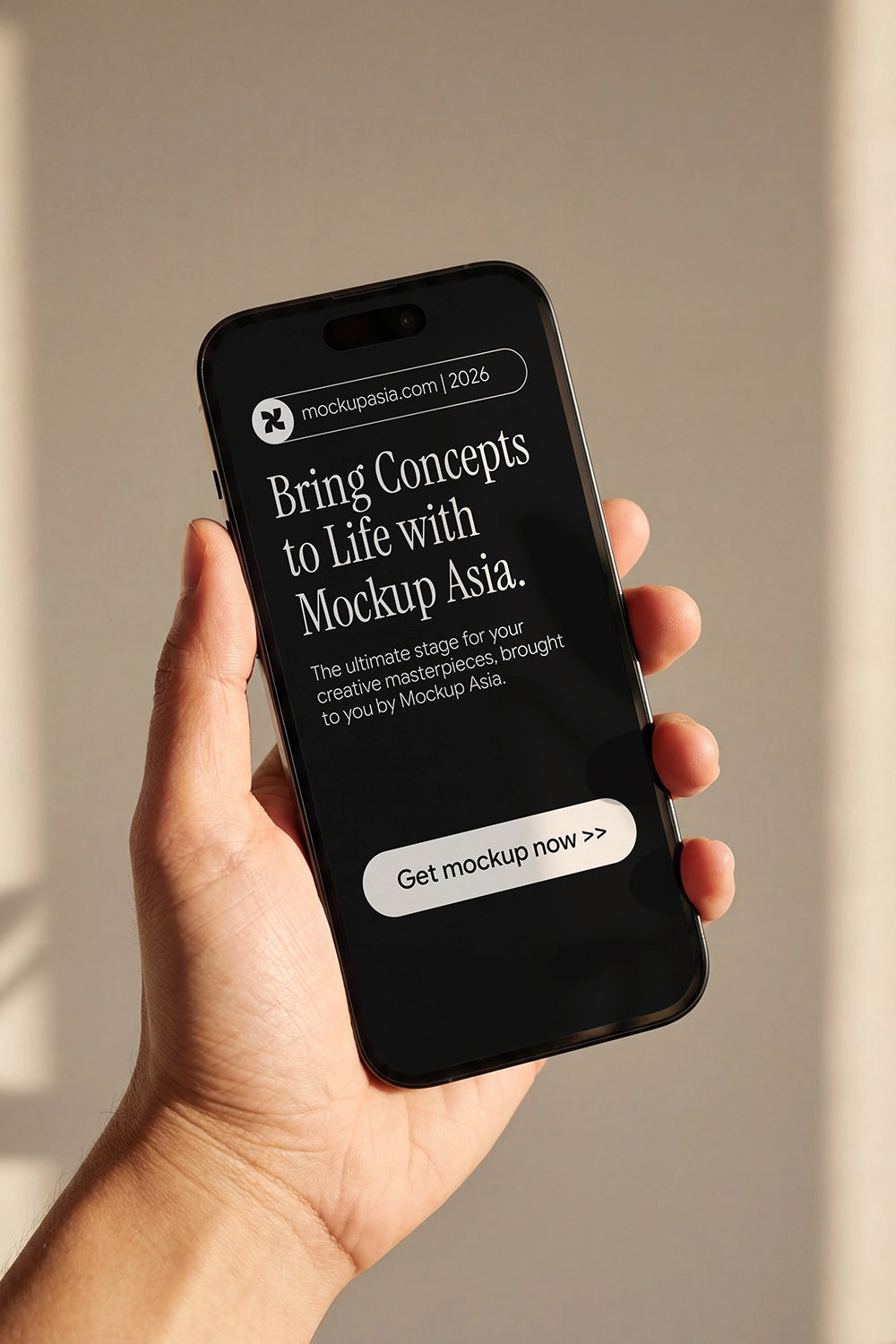 Realistic smartphone screen mockup in hand with natural lighting