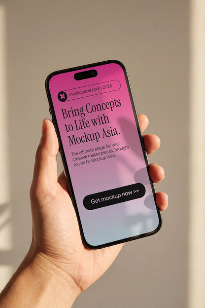 Mobile app presentation mockup featuring hand-held phone device