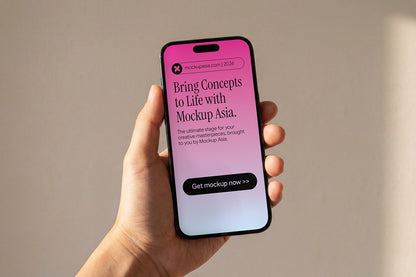 Modern phone screen mockup with natural lighting and hand interaction
