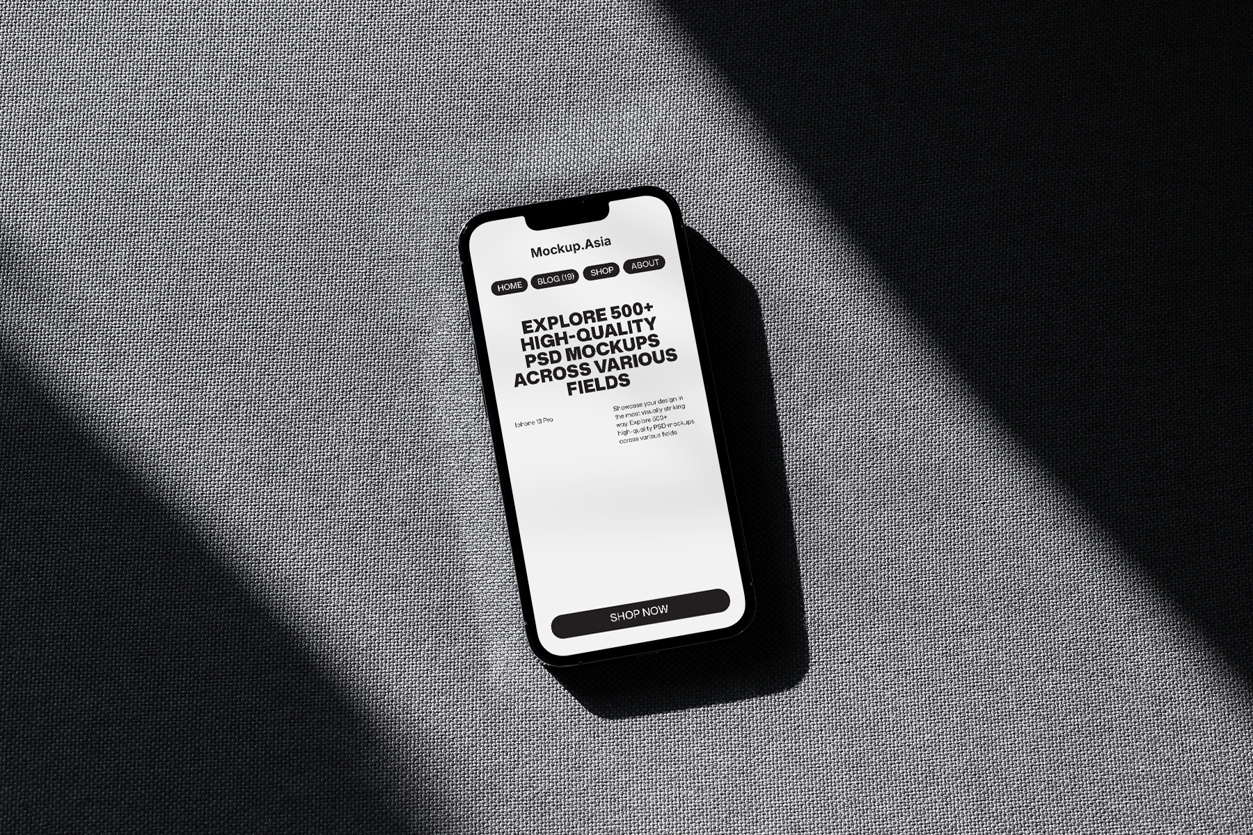 Mobile UI mockup on iPhone screen with top-down composition and realistic shadow
