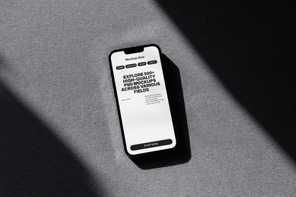 Mobile UI mockup on iPhone screen with top-down composition and realistic shadow
