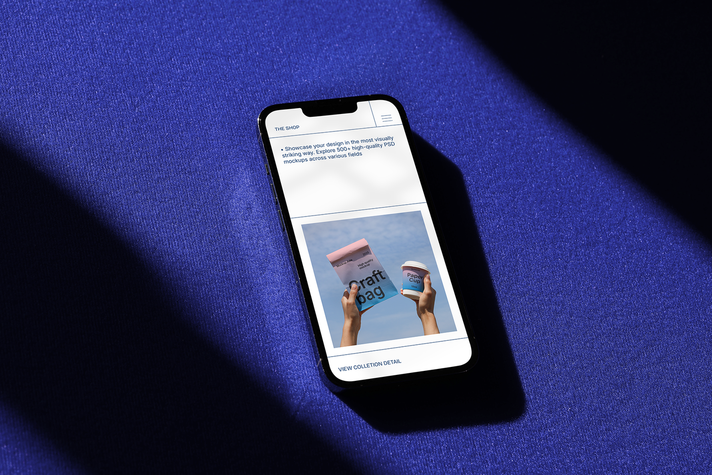 Mobile navigation UI mockup on iPhone screen in flat lay scene
