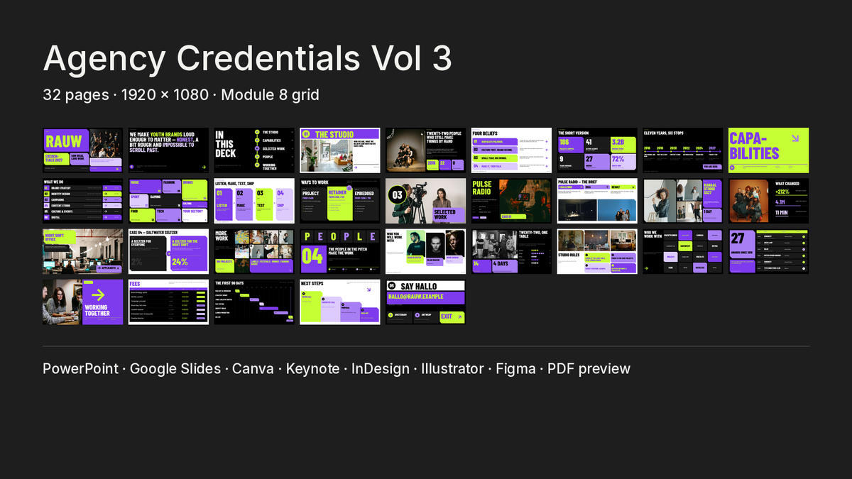 Bold Agency Credentials template – what's inside: all 32 pages and file formats