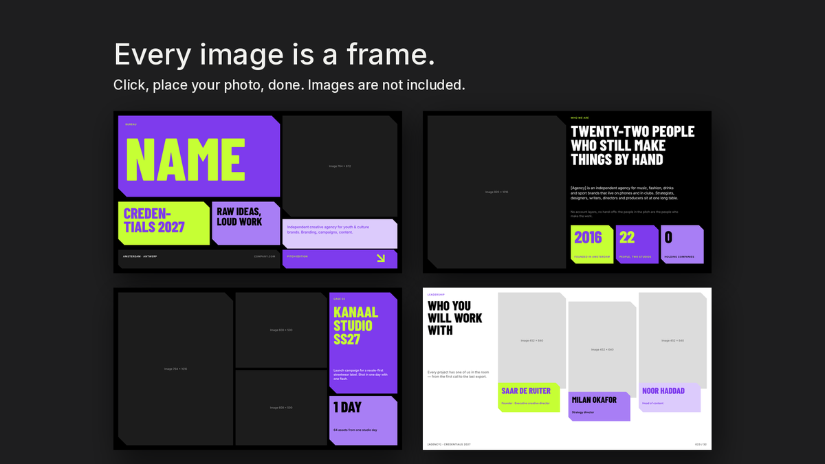 Bold Agency Credentials template – empty image frames in the editable files