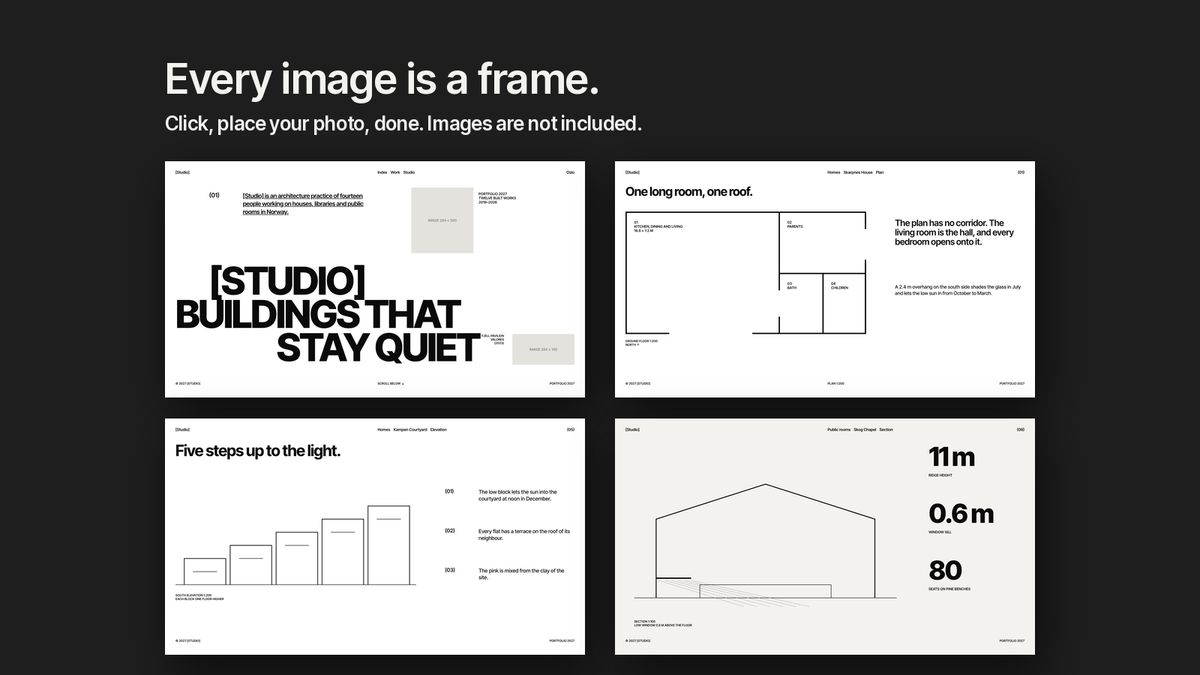 Swiss Style Architecture Portfolio template – empty image frames in the editable files