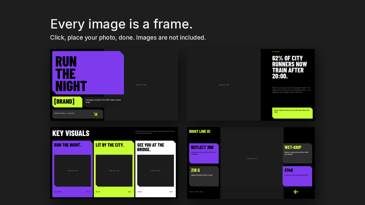 Bold Campaign Concept template – empty image frames in the editable files