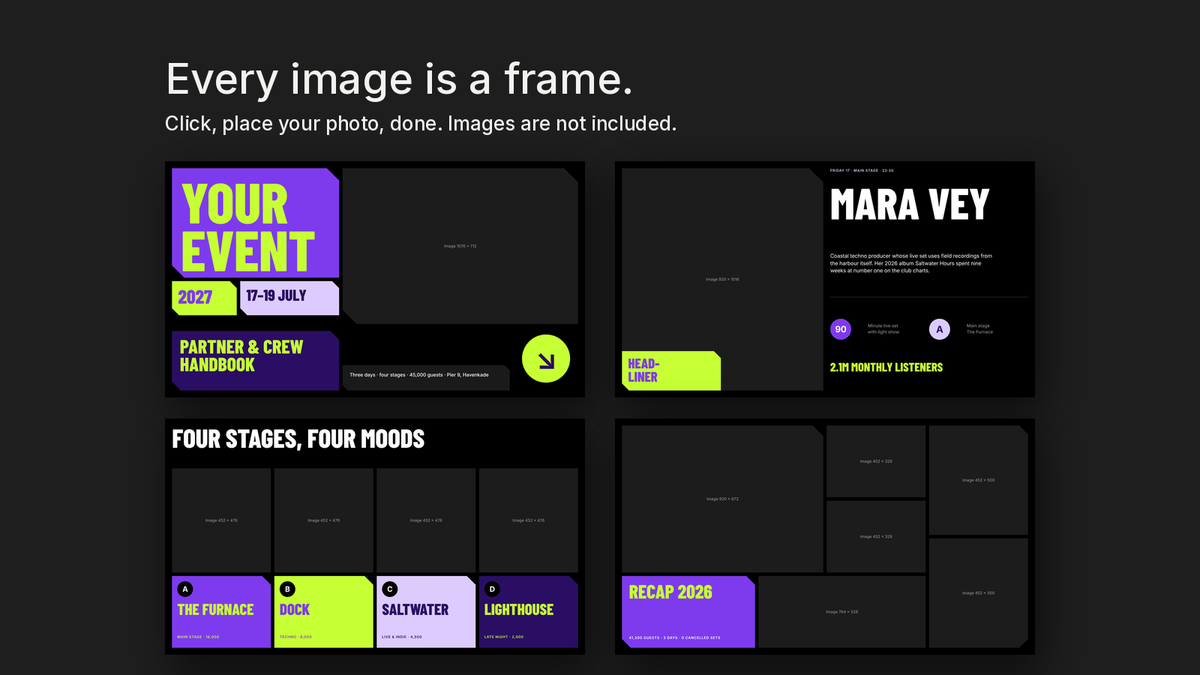 Bold Event & Festival template – empty image frames in the editable files