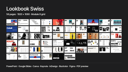 Swiss Style Lookbook template – what's inside: all 56 pages and file formats