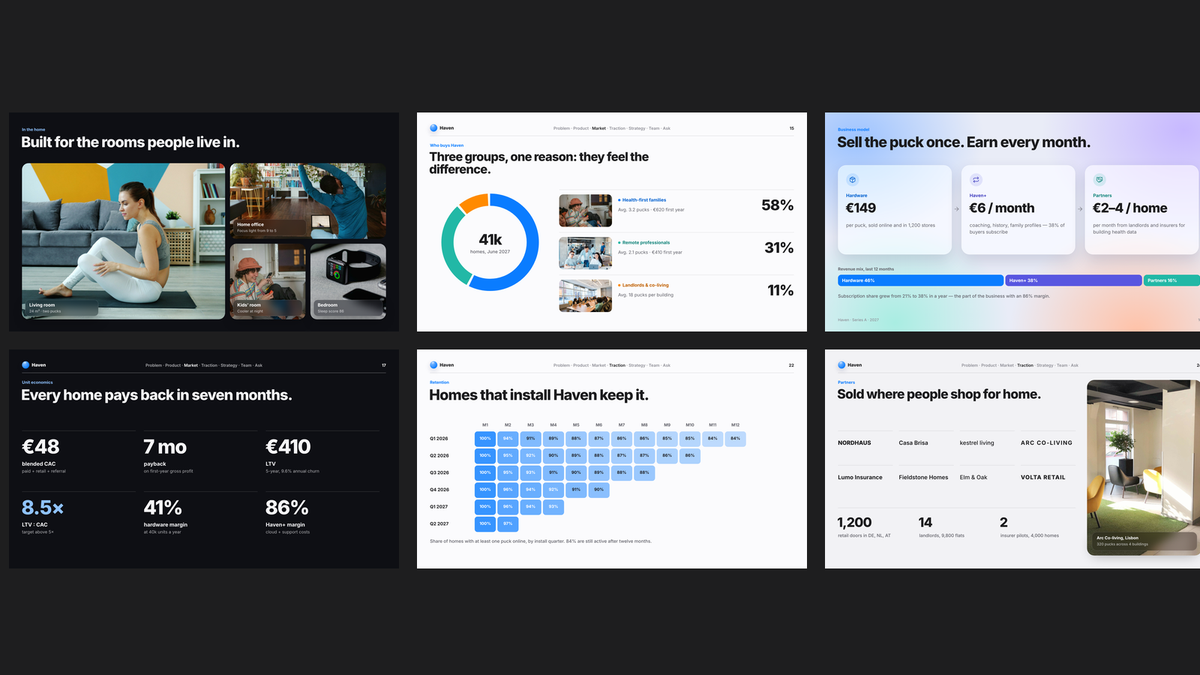 Glassmorphism Pitch Deck template – market and traction