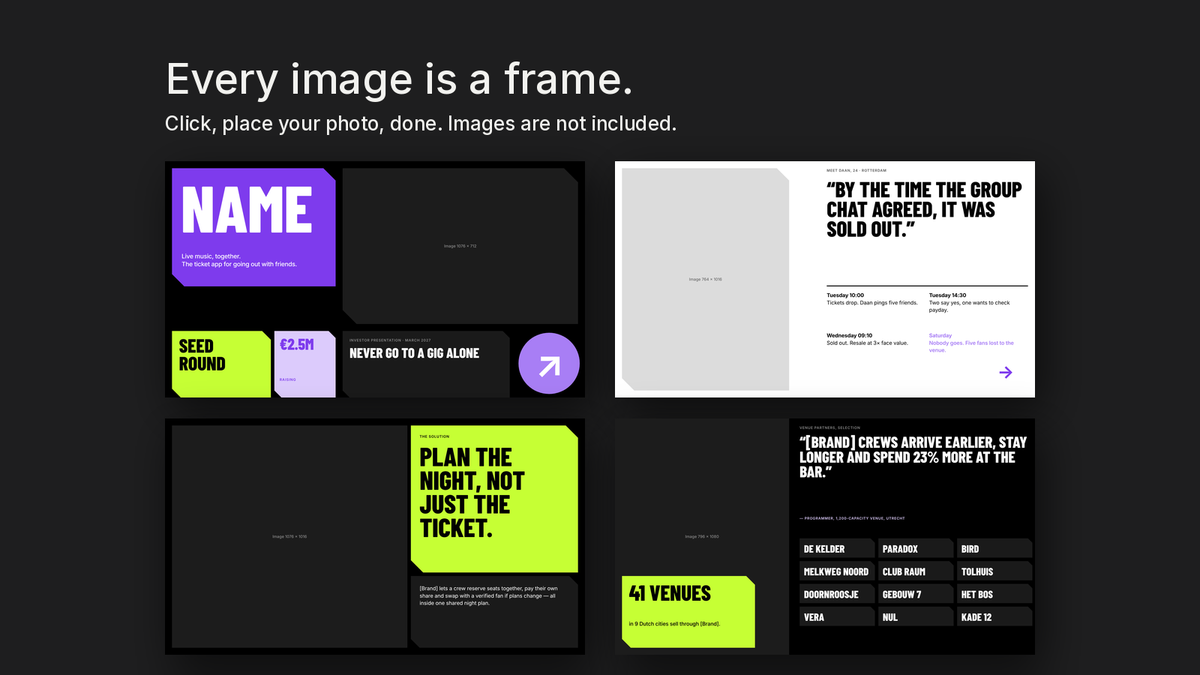 Bold Pitch Deck template – empty image frames in the editable files
