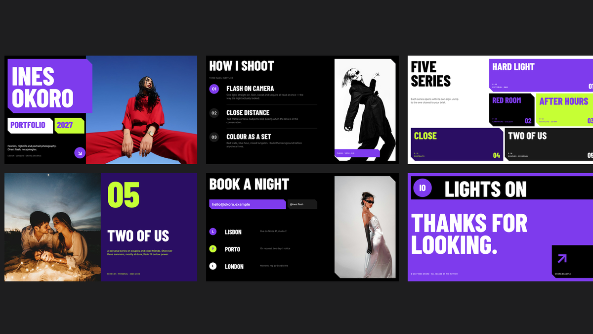 Bold Photography Portfolio template – opening and closing