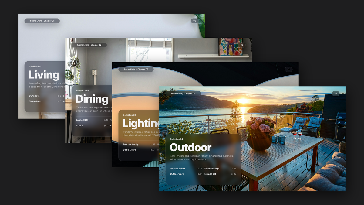 Glassmorphism Product Catalogue template – chapters